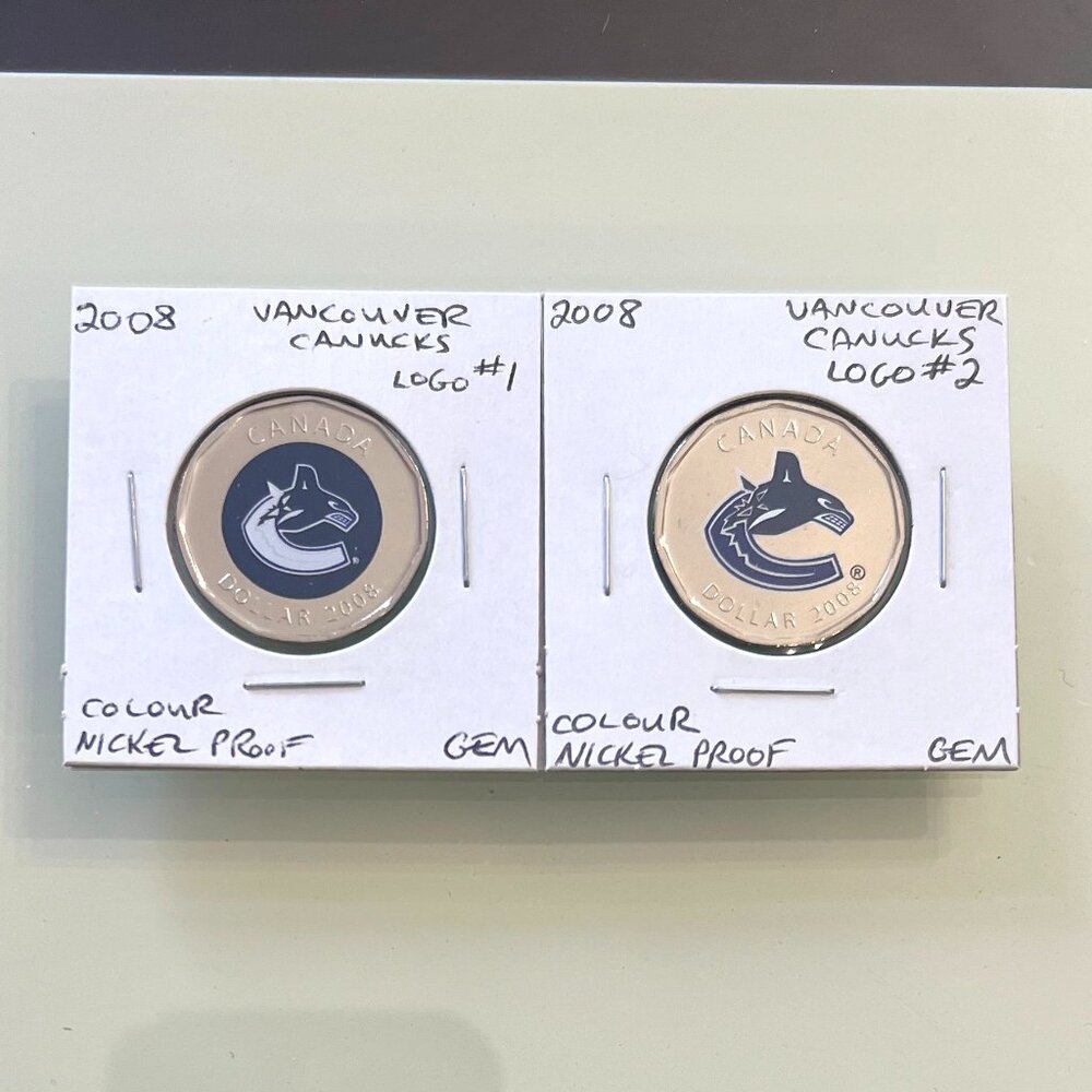 2008 Vancouver Canucks Coloured Logos 1 & 2 Nickel Proof Loons!
